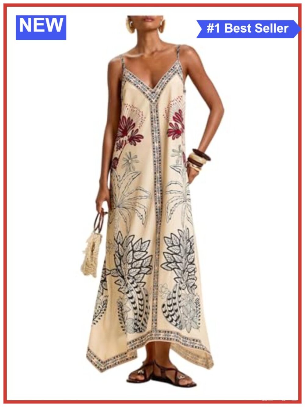 Boho Floral Maxi Dress V-Neck Sleeveless Vacation Sundress
